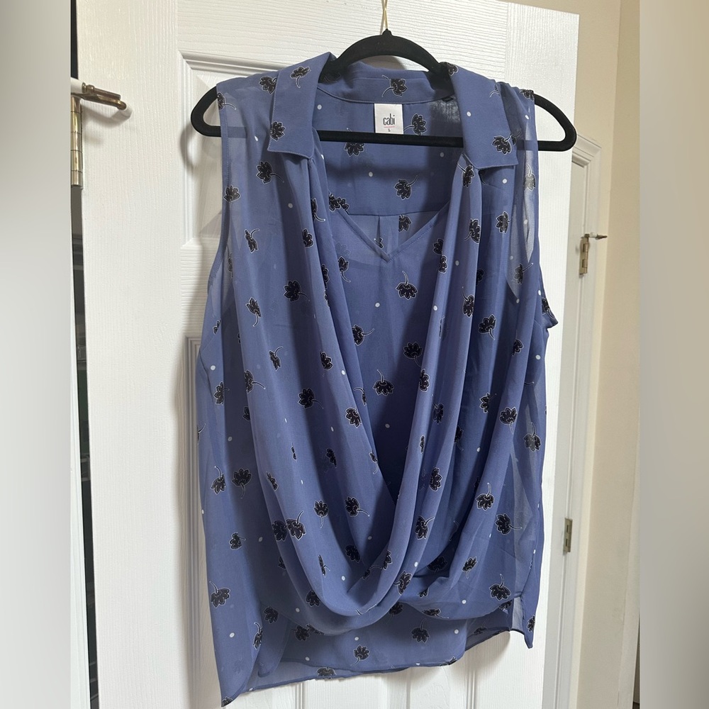 Cabi Blue Sleeveless Crossover blouse